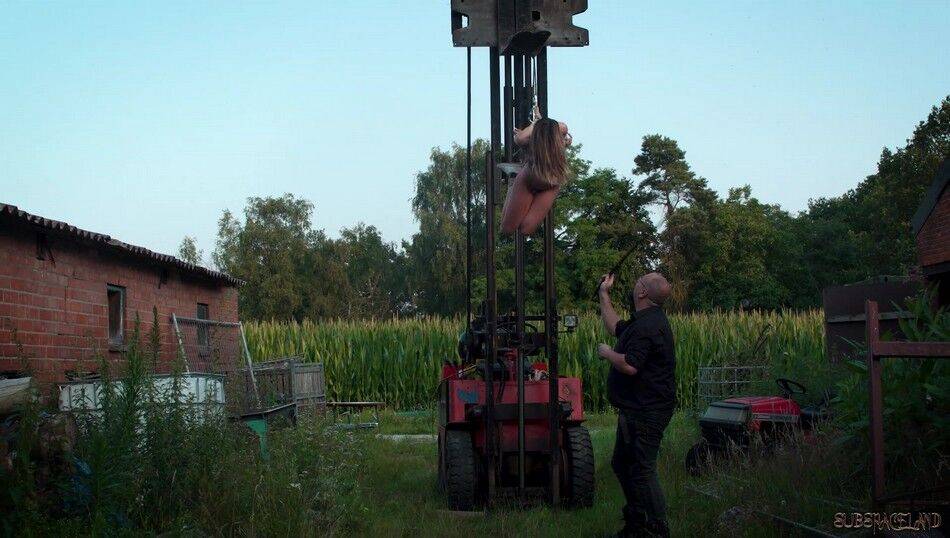 Young white girl is face fucked after being suspended from a forklift - #15