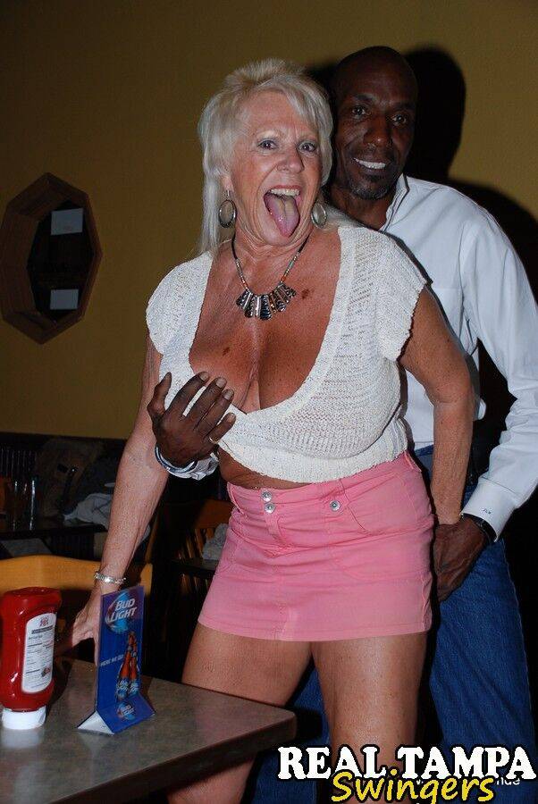 Swinging older ladies seduce black men in short skirts with no panties - #8