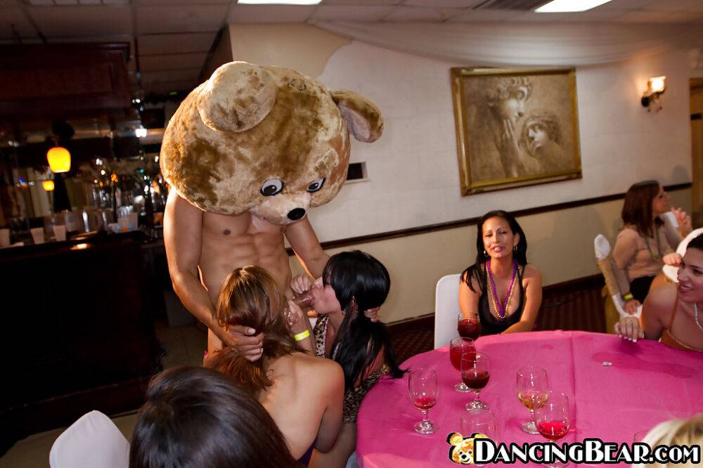 Dancing bear has his cock sucked nicely by clothed ladies on a party - #8