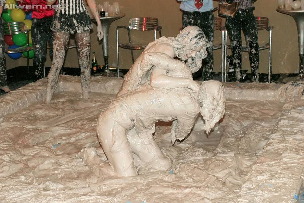 Kinky european fetish ladies having some messy mud wrestling fun - #2