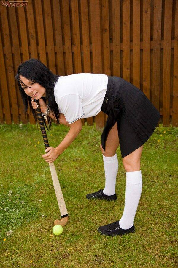 Schoolgirl Sky gets naked in knee socks after playing field hockey - #5