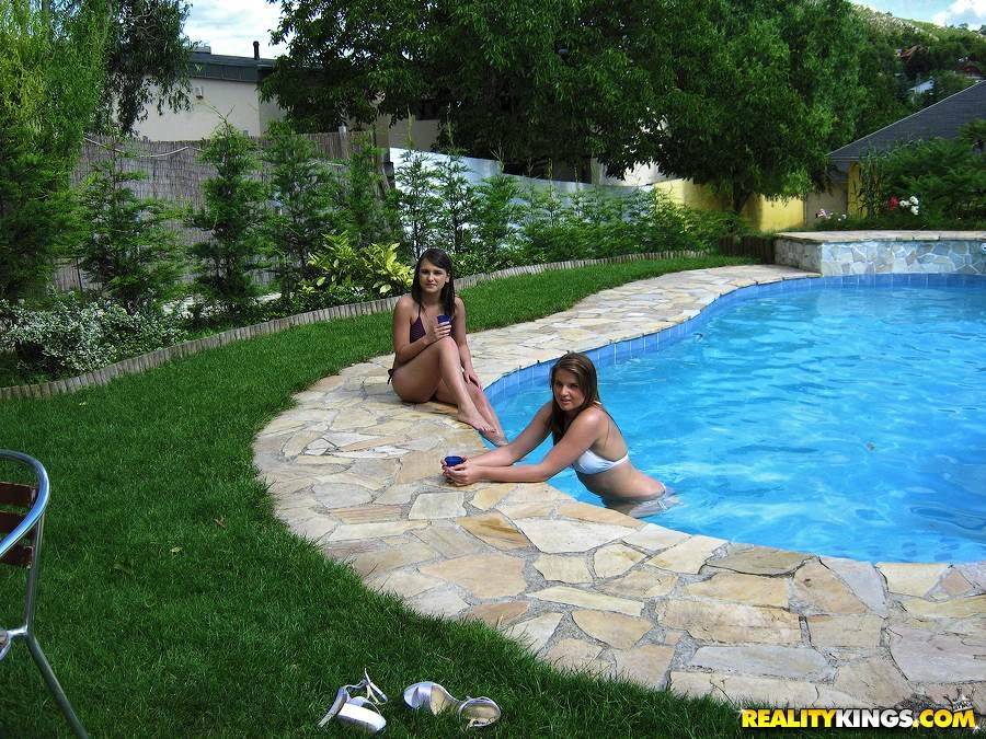 Arousing european babes showing their butts in bikinis at the pool - #11