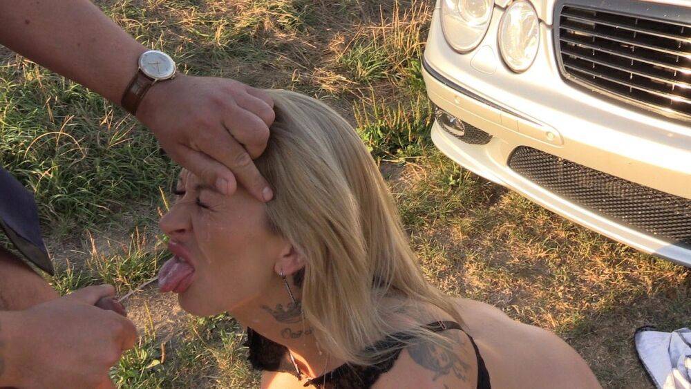 Blonde amateur Evi Sky gets on her knees for a cumshot from a police officer - #5