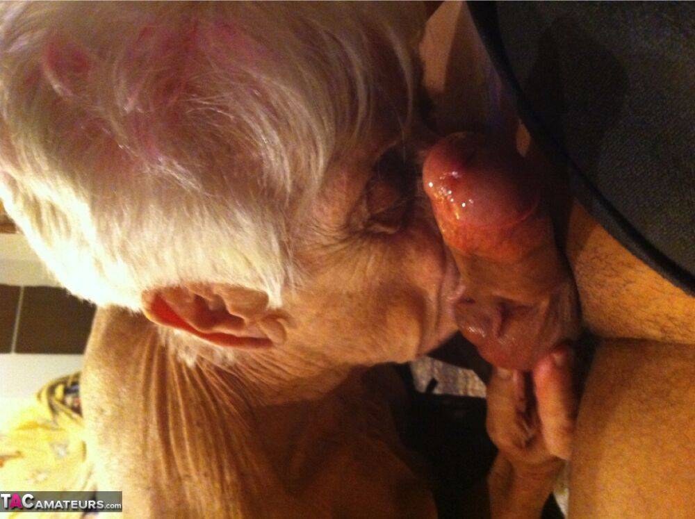 Really old granny shows off her cock sucking skills from a POV perspective | Photo: 3885893