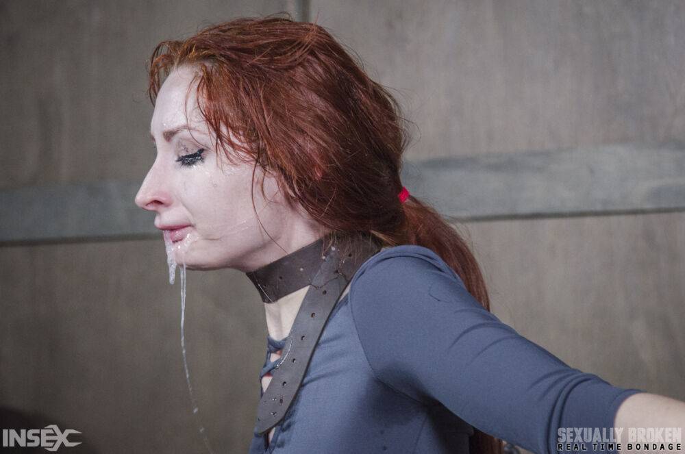 Pale redhead Violet Monroe undergoes a rough throat fucking in dungeon - #11