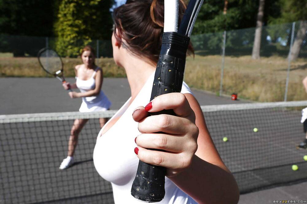 Big busted tennis players have a fervent threesome with a hung lad outdoor - #11