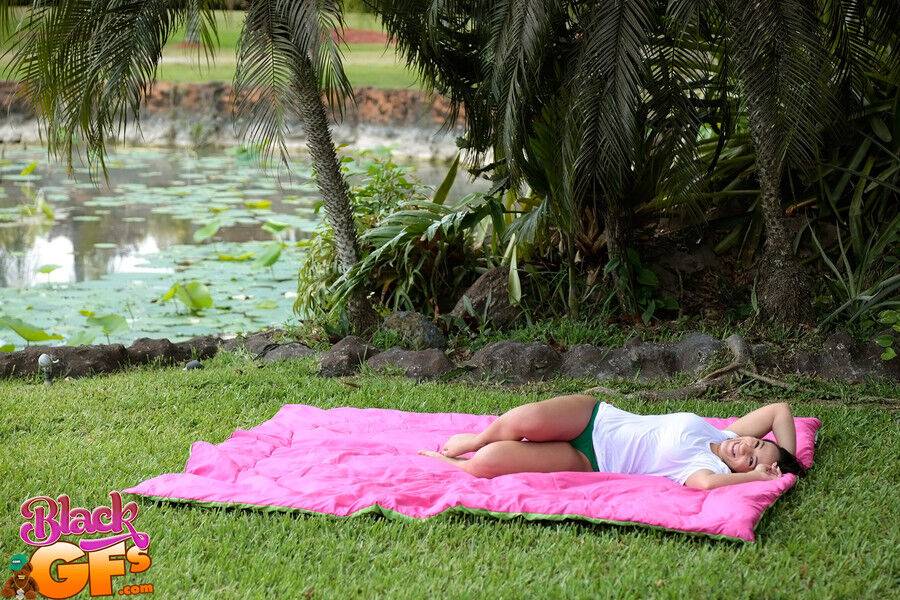 Busty Latina wets herself down in the fountain wearing a white t-shirt - #2