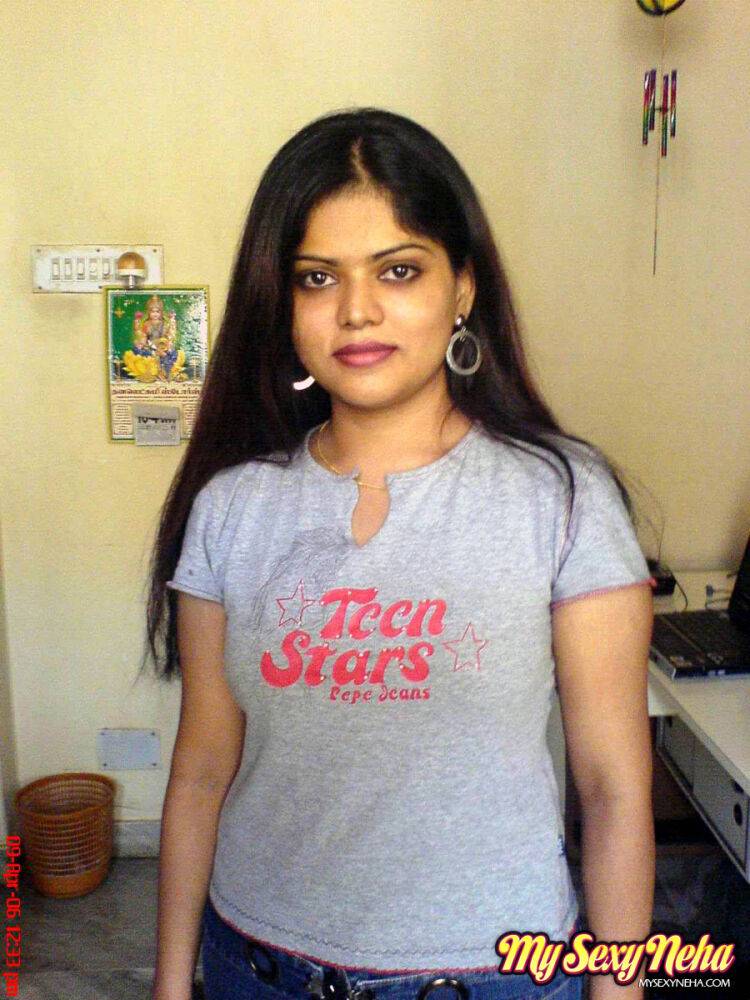 Petite Indian girl uncups big naturals after removing blue jeans - #8