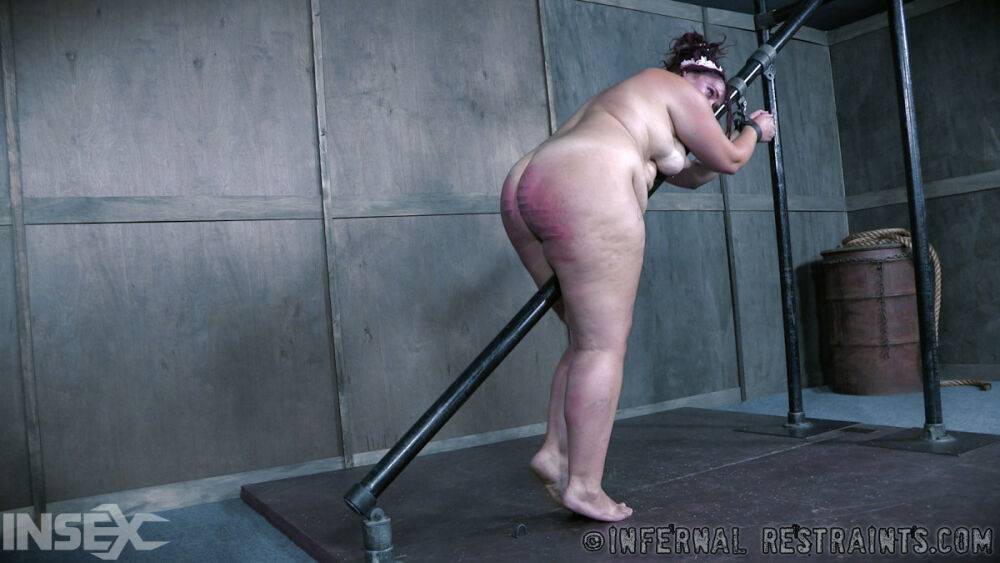 Overweight redhead Mimosa sports welts on her big ass in a dungeon - #14