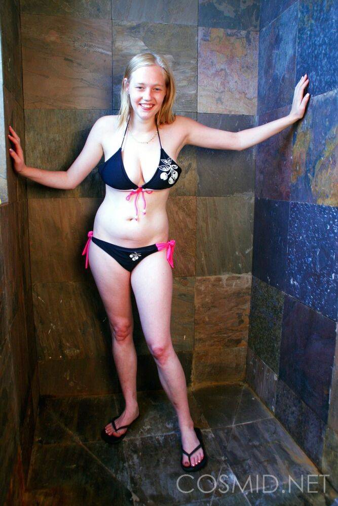 Blonde amateur Casey unveils her big natural tits while in the shower - #12