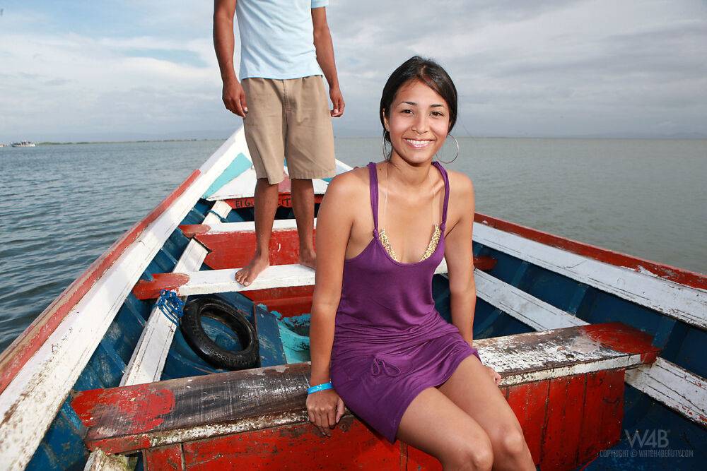 Latina chick Ruth Medina takes off her dress and bikini to pose nude on a boat - #3