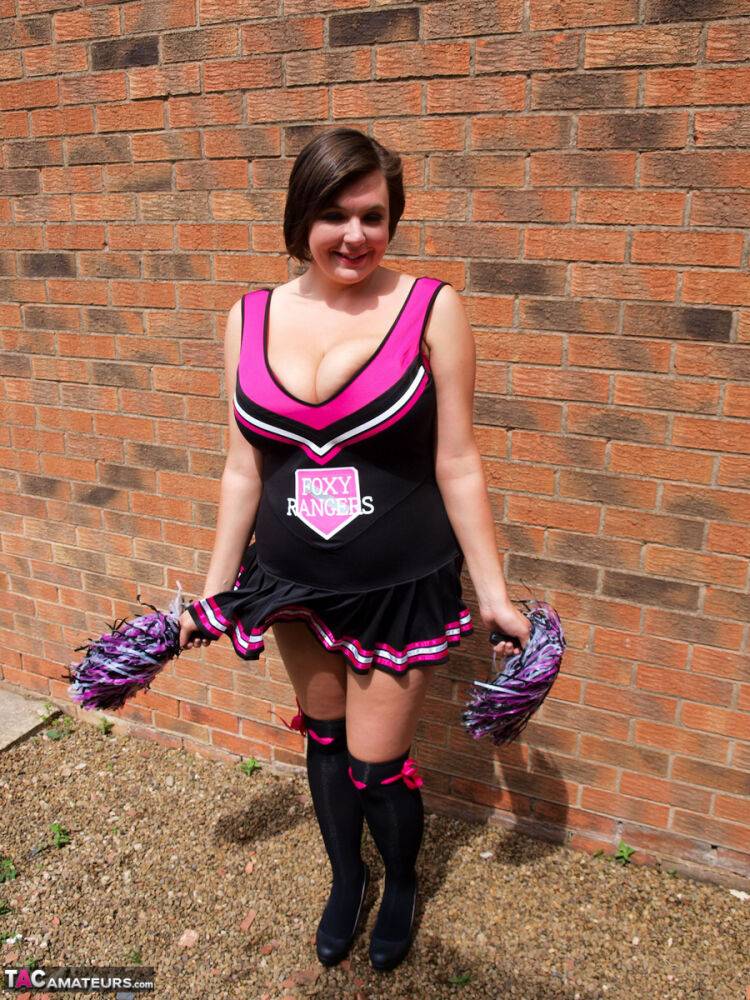 Overweight amateur Roxy doffs a cheerleader uniform in over the knee socks - #9