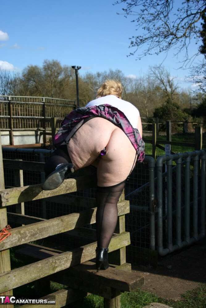 Overweight blonde Lexie Cummings exposes herself by locks on a canal system - #13