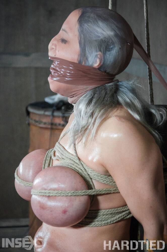 Restrained female Alyssa Lynn endures tits torture and and being hung - #7