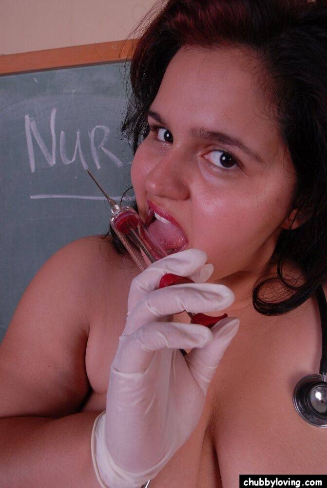 Kinky BBW nurse uses medical instruments and devices while masturbating - #15