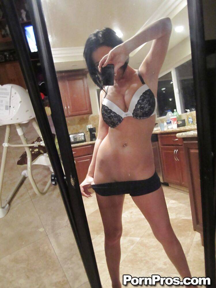 Dark haired babe Loni Evans snaps selfies while stripping in front of mirror - #13