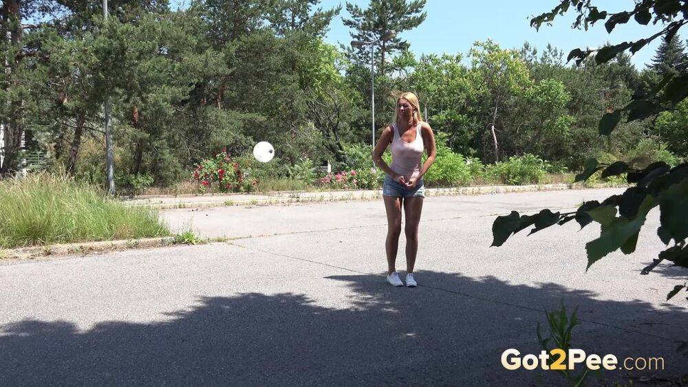 Blonde female Nikki Dream can't hold her pee any longer and squats on roadway - #6