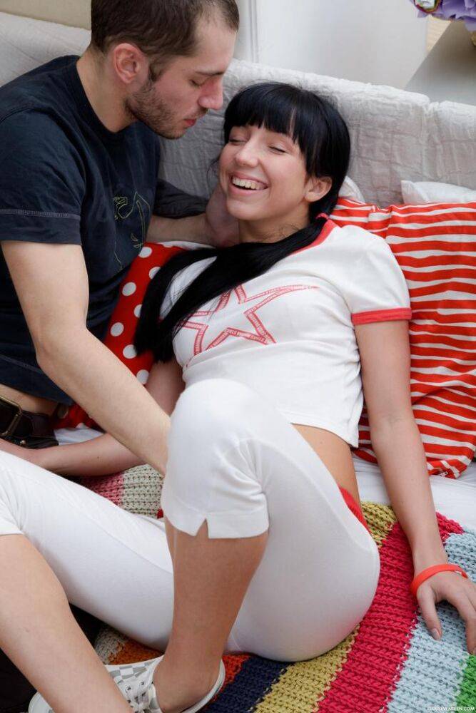 Brunette teen Ingrid C bangs her boyfriend's dick wearing pigtails - #15