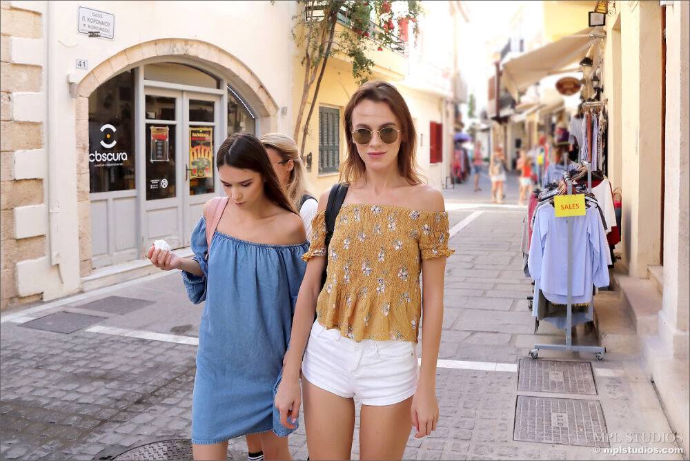 Leggy girls stumble across a donut stand while doing touristy things - #9