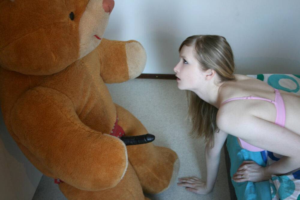 Ex-girlfriend sucks off a big cock after sex with a strapon attired teddy bear - #1