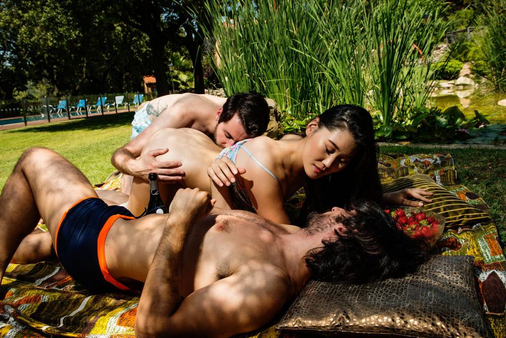 Asian Cutie Called Katana Pleasuring Two Horny Guys Outdoors - #13