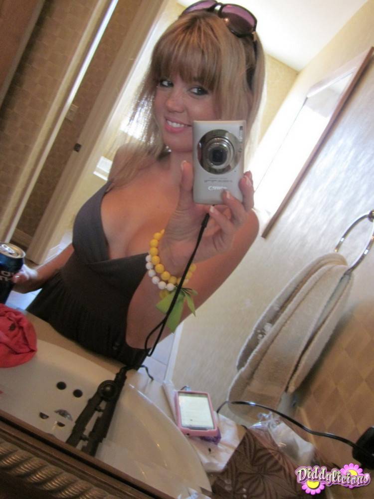 Cute amateur teen girl teasing in mirror - #18