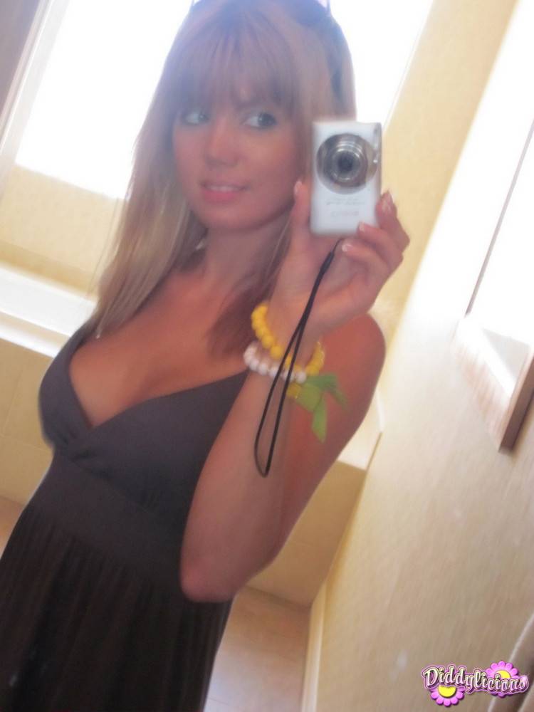 Cute amateur teen girl teasing in mirror - #9