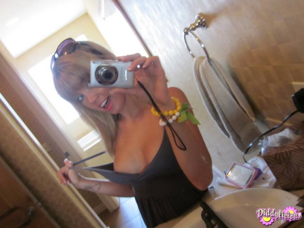 Cute amateur teen girl teasing in mirror - #3