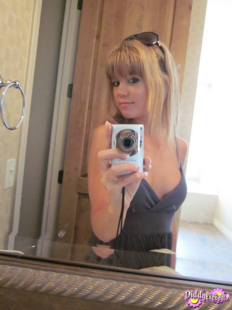 Cute amateur teen girl teasing in mirror - #14