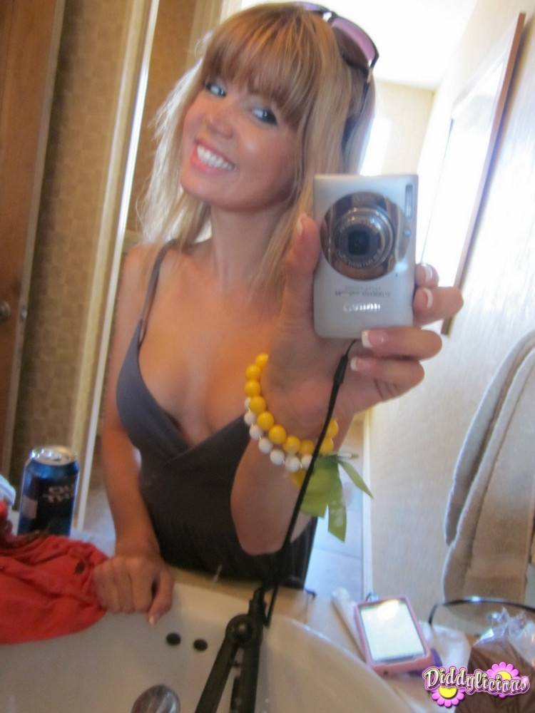 Cute amateur teen girl teasing in mirror - #17