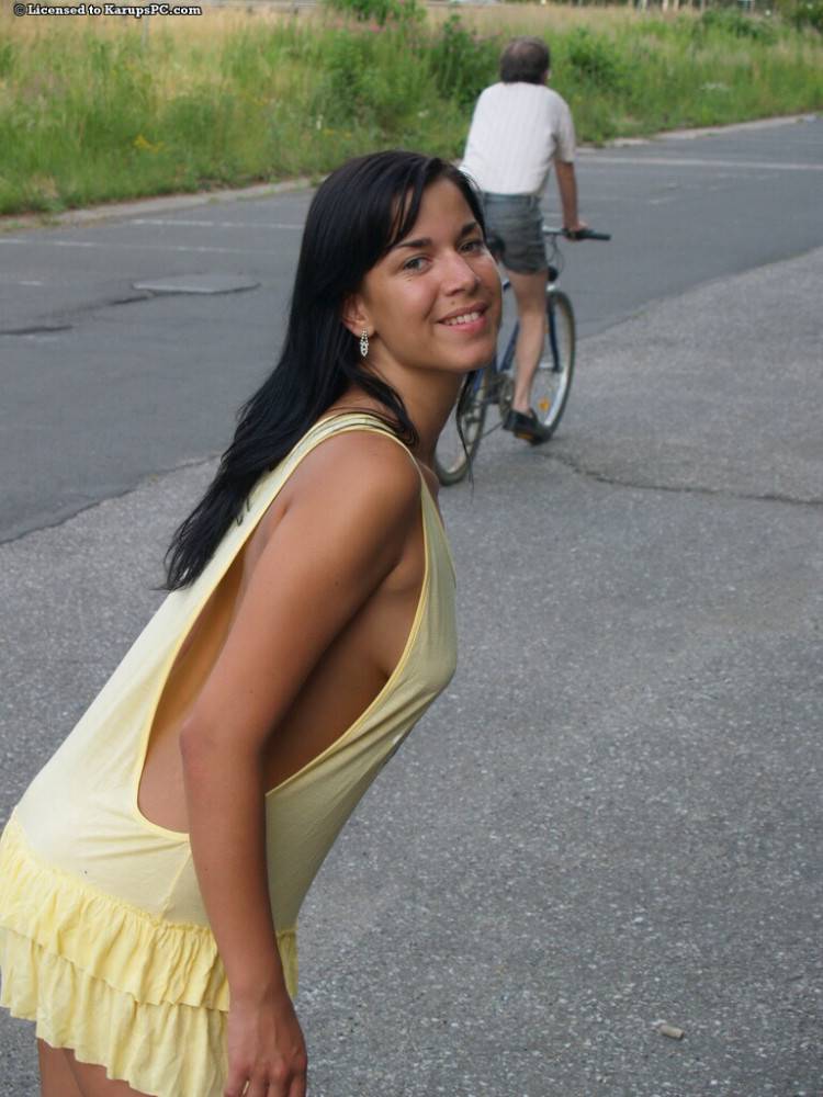 Luscious brunette young Stephanie in sexy skirt exhibits her ass outdoor - #5