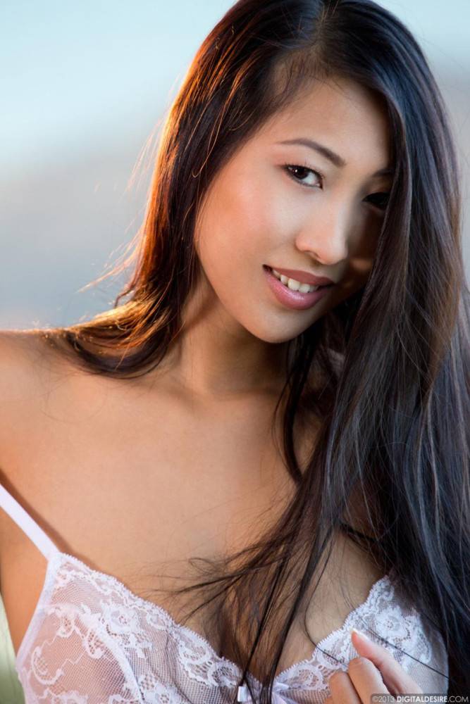 Sweet Oriental Chick In Lingerie Sharon Lee Is Smiling Erotically Teasing With Naked Boobs - #3