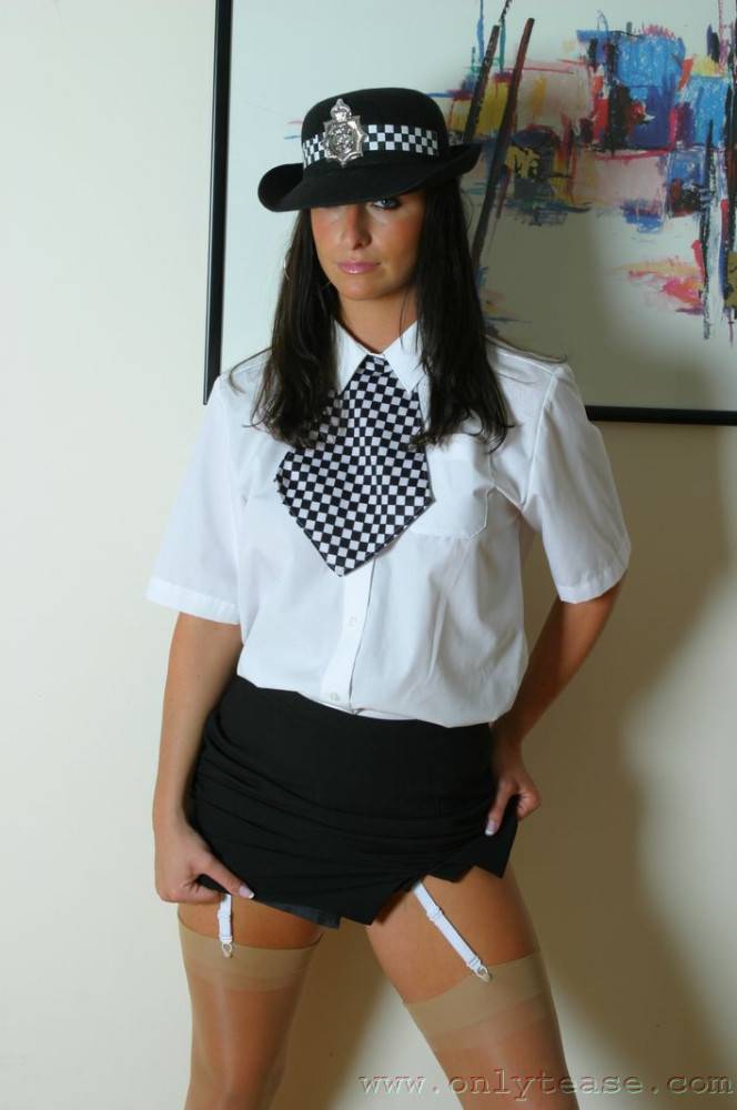 Uniform Model Leigh Unbuttons Her White Blouse To Get Her Perky Tits Out - #5