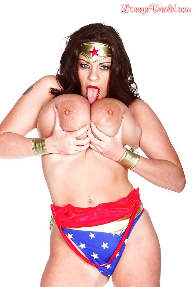 Excellent brittish milf Linsey Dawn Mckenzie in cosplay costume shows big tits and toys her twat - #4