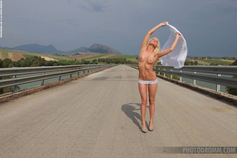 Playful Hot Blonde Grace Photodroom Takes Her Clothes Off In The Middle Of The Road - #2