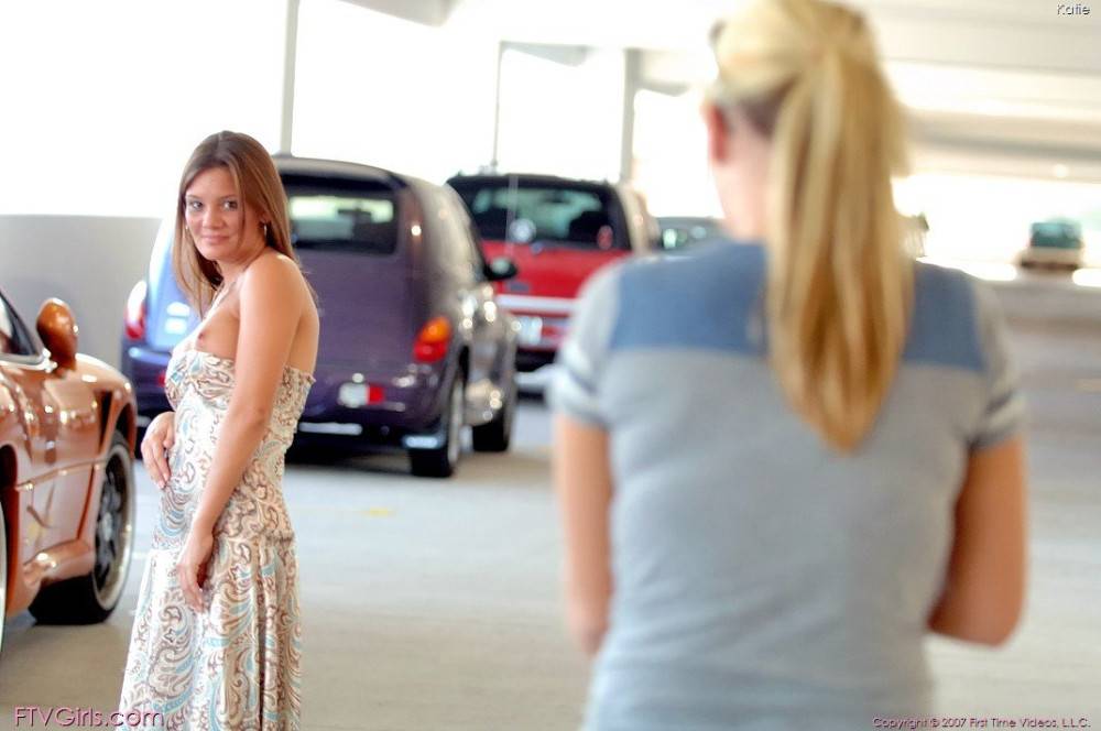 Lecherous Bimbo Katie Poses At The Parking Lot Then Dirtily Lifts Her Posh Dress - #7