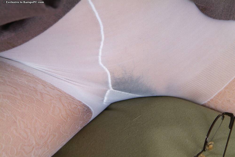 Foxy youthful Kuki in hot pantyhose exposing small tits and hairy pussy - #3