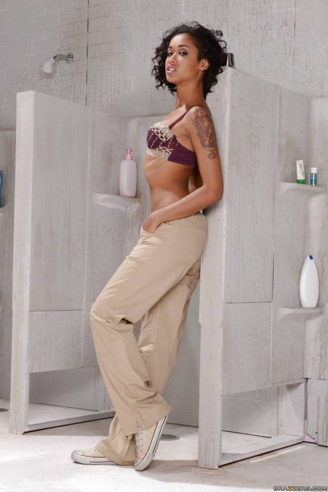 Foxy american milf Skin Diamond in hot lingerie exhibiting small tits and masturbating in bathroom - #3