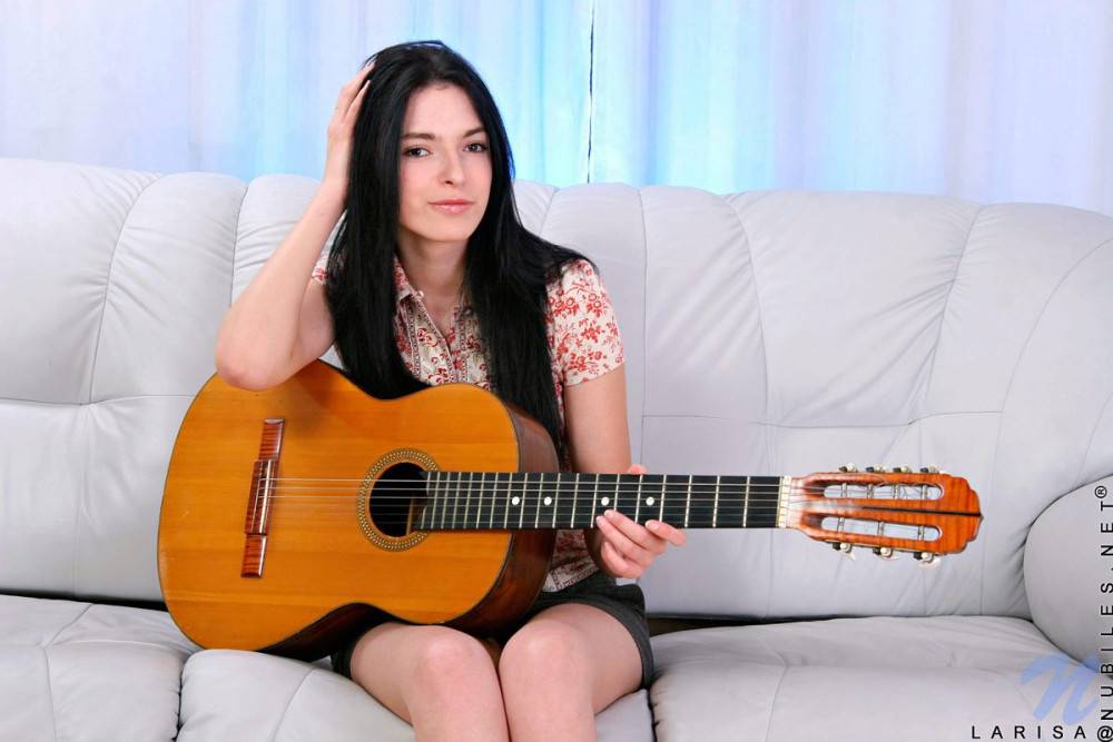 Sweet Brunette In Socks Larisa Nubiles Plays The Guitar And Toys Her Juicy Pussy - #1