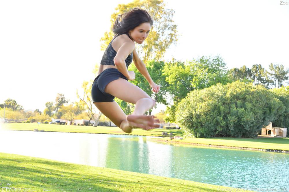 Teenage hottie in sexy outfit Zoe doing exercise outdoors by the water - #8