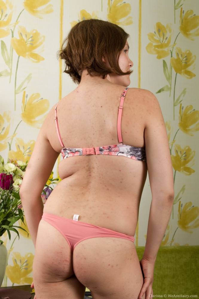 Brunette teen with huge nipples Clarissa shows her hairy jungle between legs - #4