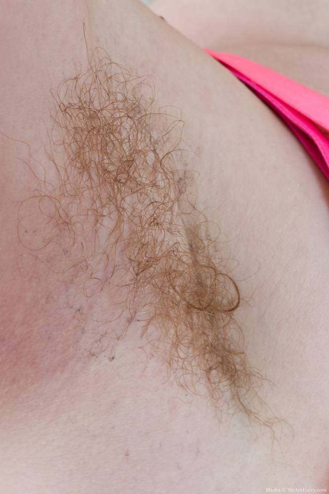 Slender darling in pink Marka strips her clothes and flaunts her furry vagina - #5