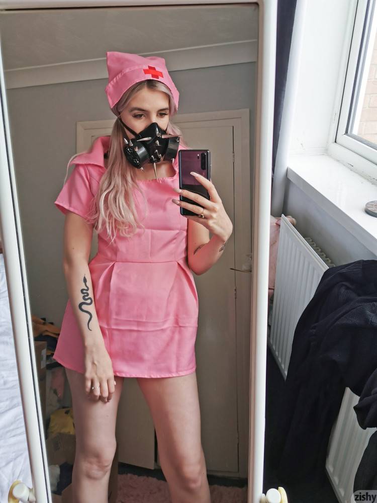 Naughty Quarantine Challenge sheds her nurse costume & poses in a gas mask - #4