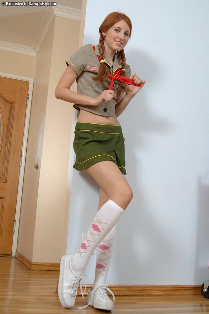 Pigtailed Red-haired Scout Girl Rita Lovely Takes Off Her Uniform And White Panties - #4