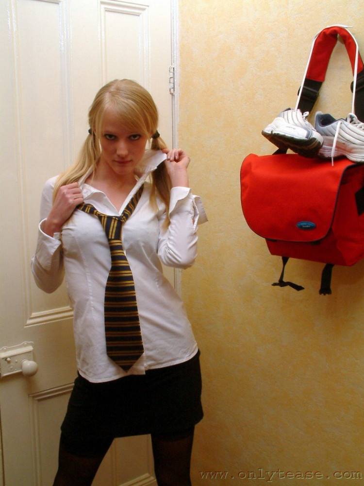 Blonde Schoolgirl Sharon In Pigtails Gets The Strip Show Started As Soon As She Comes Home - #2