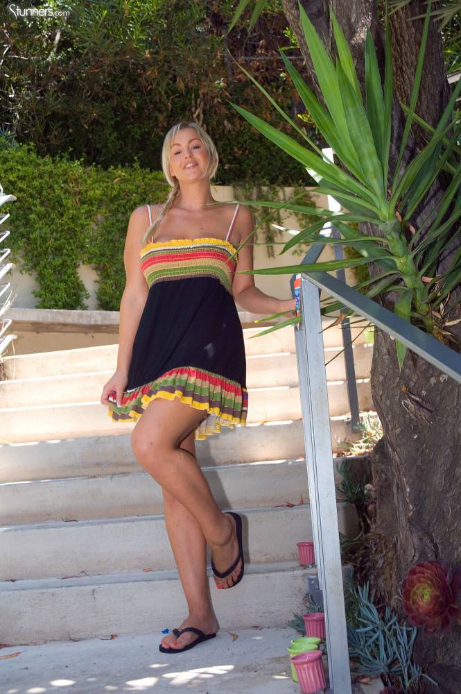 Busty Blonde Abbey Brooks In Summer Dress And Panties Strips And Shows Her Shaved Crotch Outdoors - #1
