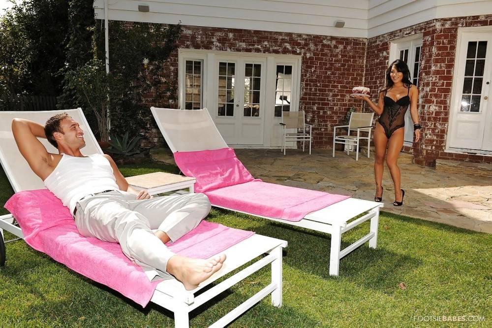Excellent american Asa Akira in underwear in foot fetish show outside - #1