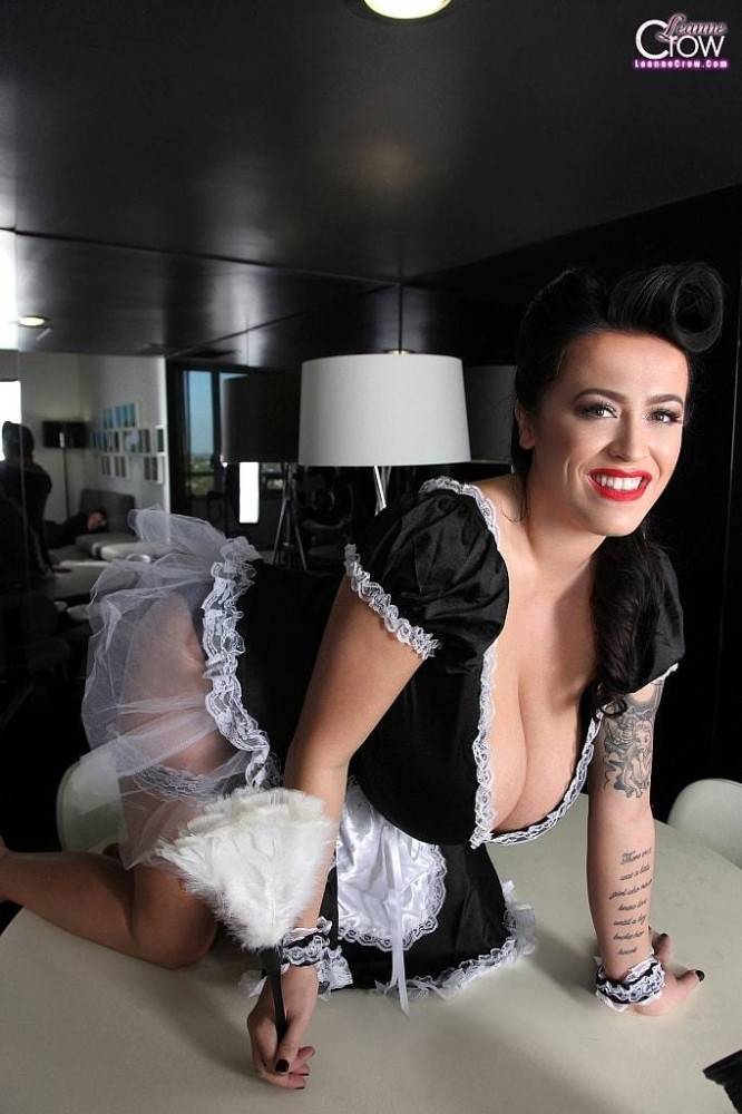 Plump brittish dark hair bombshell Leanne Crow in sexy posing on camera - #4