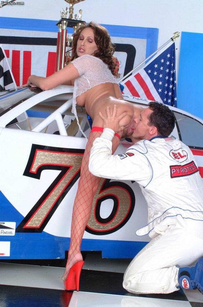 Dirty Babe Mandy In Fishnet Stockings Fucks And Eats Cum Of Horny Racer. - #5