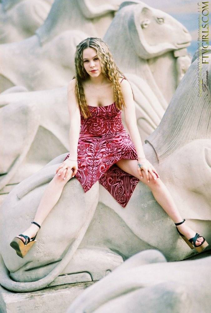 Cute Teen Fiona Luv In Stylish Long Dress And Sandals Flashes Her Neat Slit While Posing. - #7